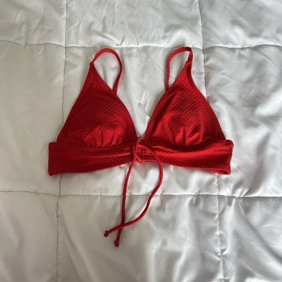 Shade & Shore Red Bikini Top Womens Medium M Longline Cinch Front Textured - Picture 1 of 7